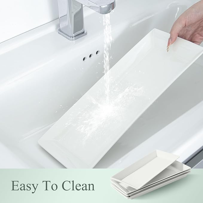 14" Rectangular Platters Set of 4, White Ceramic Platters, Large Serving Plates for Party, Entertaining, Wedding, Rectangle Serving Dishes for Steak, Sushi, Appetizer, Oven Dishwasher Safe