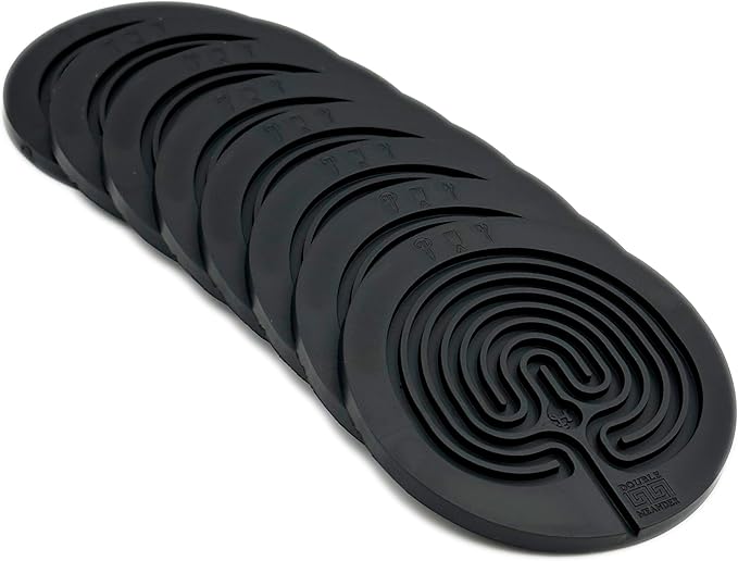 Classic Labyrinth Black Silicone Coasters - Set of 8 Non-Slip, Heat-Resistant Drink Coasters for Coffee, Tea, and Glasses - Durable, Easy to Clean, Decorative Tabletop Protection