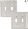 2-Pack Double Toggle Light Switch Cover Plate, Pearls Decorative Dual Switch Plate Covers, Brushed Nickel 2 Gang Metal Wall Plate, Corrosion Resistant