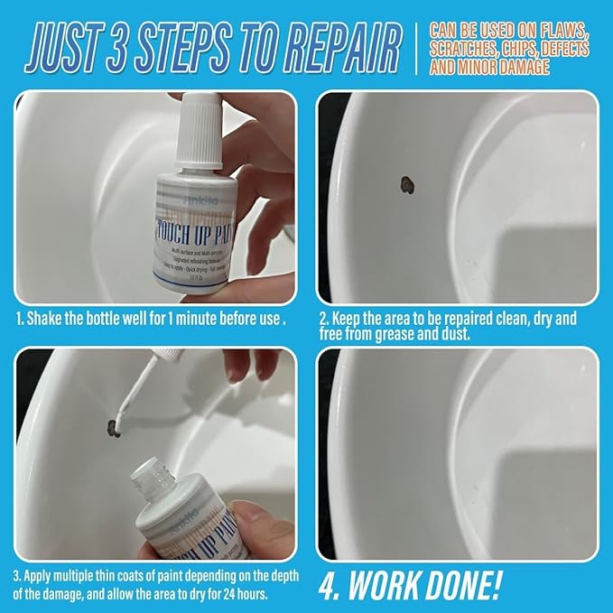 Porcelain Sink Touch Up Paint, High-Gloss Porcelain Repair Kit White & Appliance Paint for Chips, Scratches, Cracks and Spots on Enamel, Acrylic, Porcelain in Kitchen and Bathroom (Antique White)