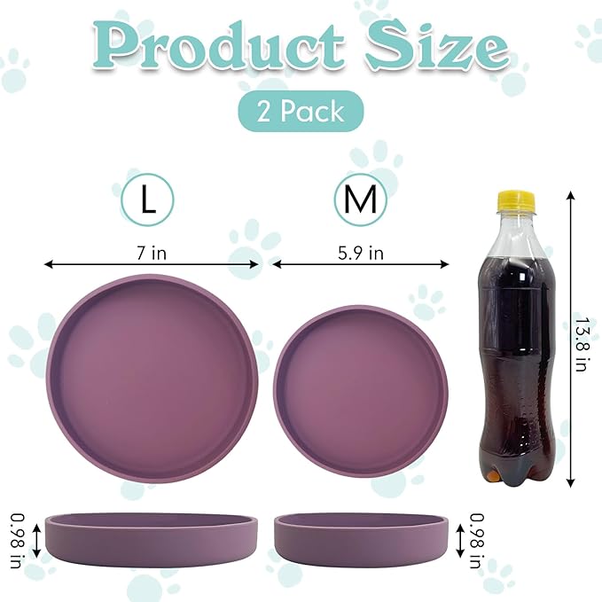 Silicone Cat Food Bowls Shallow Cat Dishes 5.9in Wide Pet Plates Set of 2 Small Flat Dog Saucer Bowl Cute Whisker Fatigue Kitten Feeding Dish for Dry & Wet Food (Round Purple)