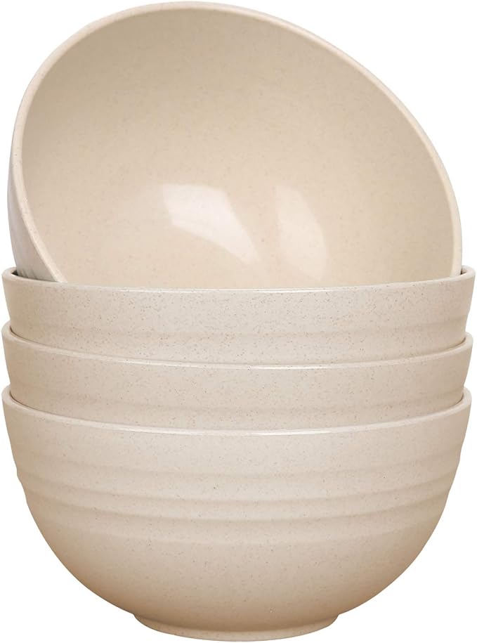 LuckyZone Unbreakable Cereal Bowls - 24 oz Reusable Wheat Straw Bowl Set of 4 - Dishwasher & Microwave Safe - Perfect for Cereal, Soup and Rice - BPA Free, Healthy & Eco-Friendly (Beige)