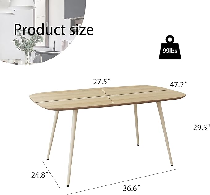 47.2'' Modern Farmhouse Dining Table, Wooden Rectangular Dining Table with Metal Legs for 4 People for Dining Room, Kitchen, Living Room (Cat Scratch Table, 47.2")