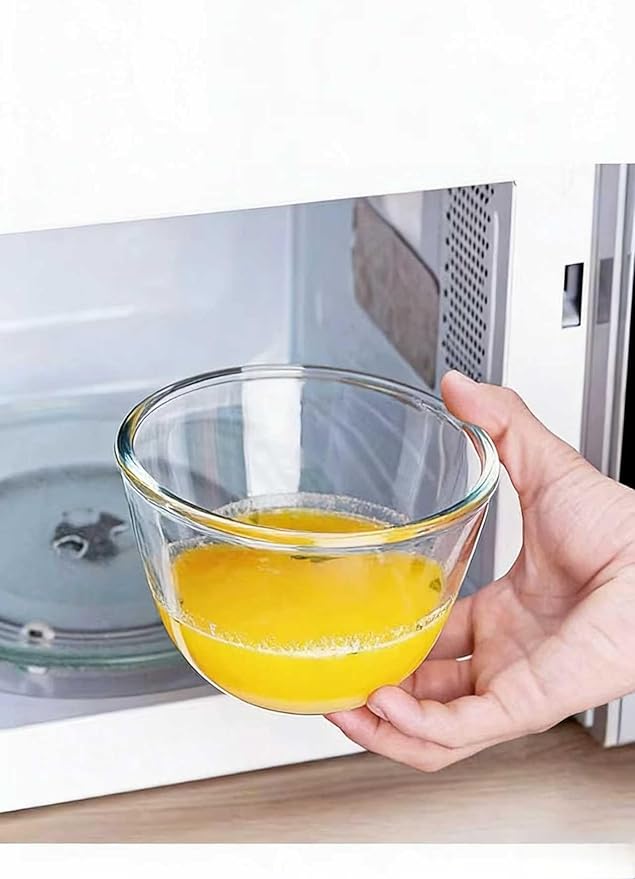 1.05L (35oz) Clear Glass Shallow Bowls 6in - Flat Bottom, Microwave/Oven Safe for Kitchen
