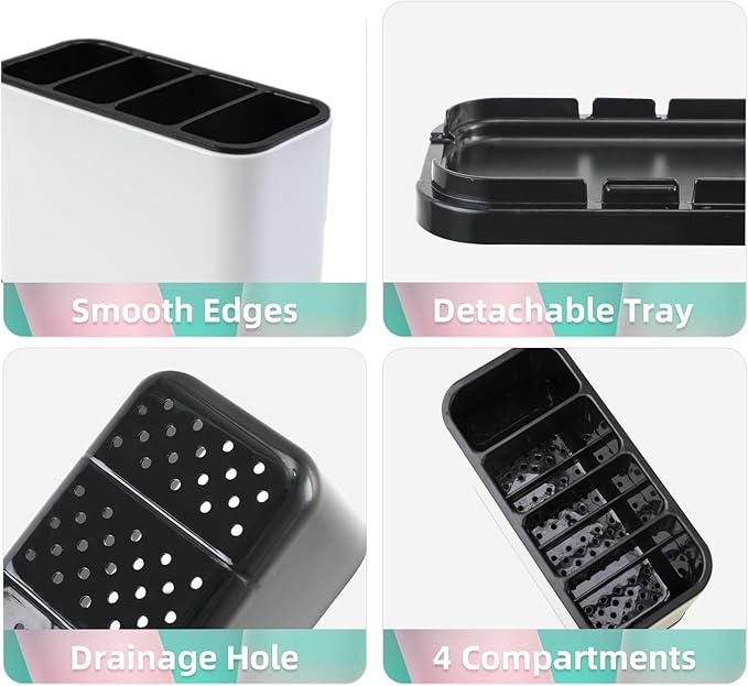 Utensil Holder,Stainless Steel Caddy Counter,Spoon holder,4 Compartments Silverware Caddy,Capacity Flatware Spoon Fork Tool Cutlery Holder（White）