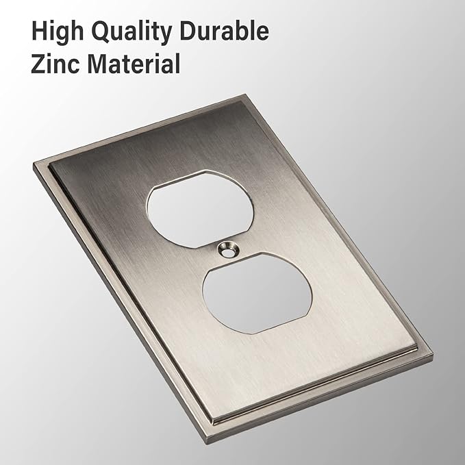 Henne Bery Soft Modern Decorative Wall Plate Switch Plate Outlet Cover (Single Duplex 3PK, Satin Nickel)