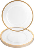 PARTY BARGAINS 13-Inch Charger Plates - 8 Pack, Clear Gold Rim, Heavy-Duty Disposable Chargers for Elegant Dining - Ideal for Weddings and Formal Events