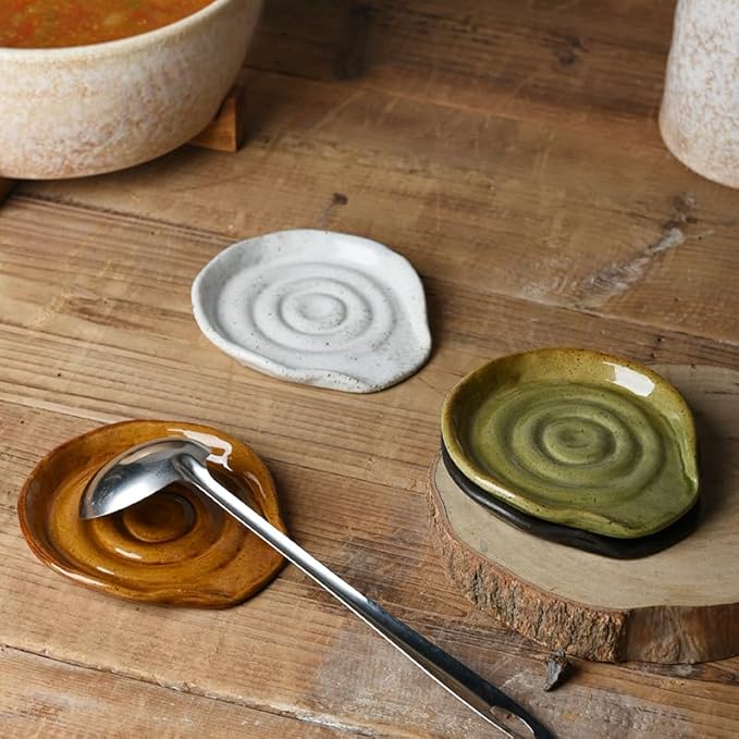 Spoon Rest for Stove Top, Ceramic Spoon Holder for Kitchen Counter, 5 Inches Coffee Spoon Holder Utensil Rest for Cooking, Green Gifts for Women Mom
