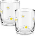 Icon Juice Glasses, 14oz Stemless Wine Drinking Juice Glass Cup for Valentine Party Supplies Gift(2 Pcs,Flower)