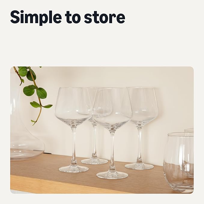 Amazon Basics Stemmed Red Wine Glasses, 4-Piece Set, 20 oz., Dishwasher-Safe