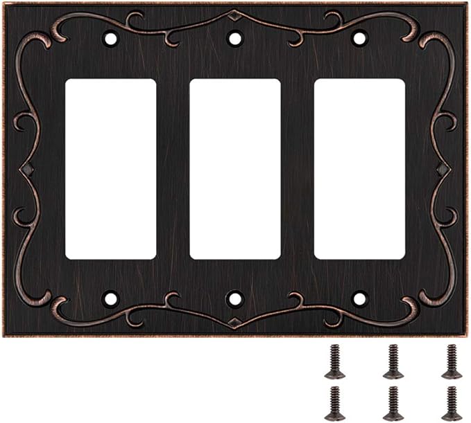 French Cabriole Decorative Wall Plate Switch Plate Outlet Cover (Triple Decorator, Aged Bronze)