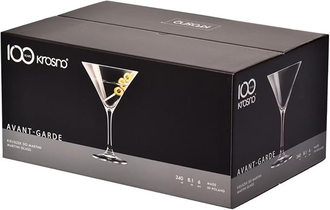 Krosno Martini Cocktail Glasses, Set of 6, 8.1 oz, Avant Garde Collection, Ideal for Cocktails, Frozen Desserts, Dishwasher Safe, Made in Europe