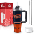 Chicago 30 oz Tumbler with Handle and Straw,Car cup,Coffee Mug,100% Leakproof Insulated Tumbler with Lid and Straw,Made of Stainless Steel,Cup Holder Friendly Base,Classic Collection Gifts for Fans
