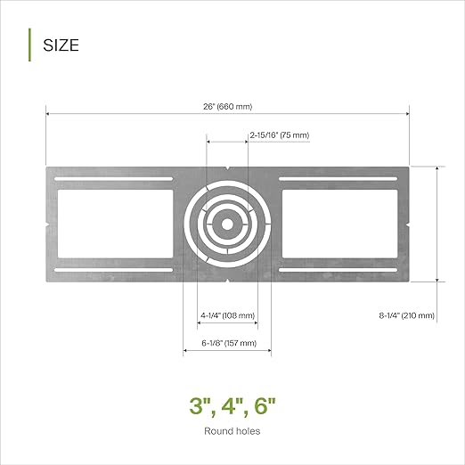 ASD 6 Pack New Construction Mounting Plate with Symmetric Round Hole - 3-4-6" Flat Steel Rough-in Wafer Light Bracket, LED Recessed Lighting Housing