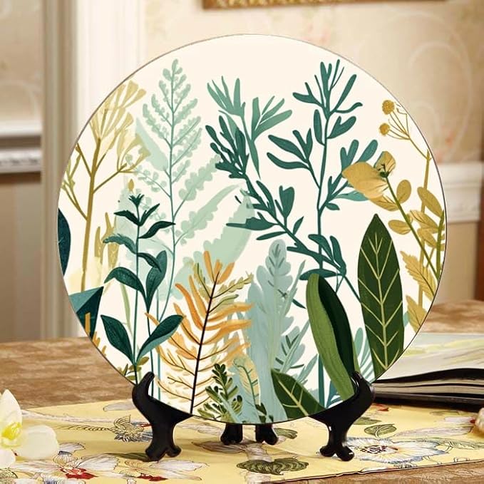 Decorative Modern Foliage Decorative Ceramic Plates 10 Inch with Display Stand Designed for Elegant Wall Hanging DP-212440195