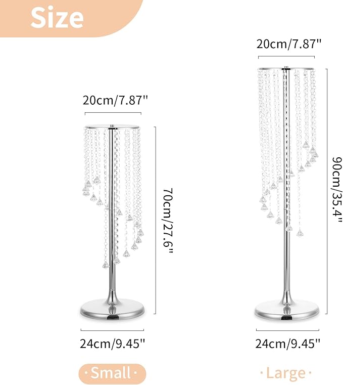 Nuptio Wedding Centerpieces Silver Vases: 10 Pcs 27.6in Tall Crystal Flower Vase Metal Flowers Stand for Party Tables Decorations - Elegant Bulk Weddings Decoration Table Chandelier Centerpiece stands