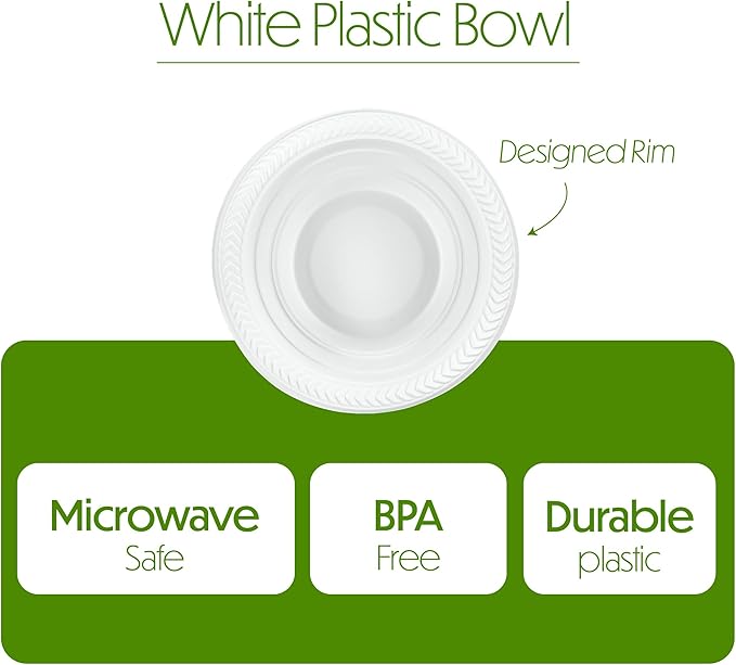 PLASTICPRO 800 PCS White Plastic Soup Bowls 12 oz Premium Quality Light Weight Dishes Disposable Plastic Bowls for Parties Weddings