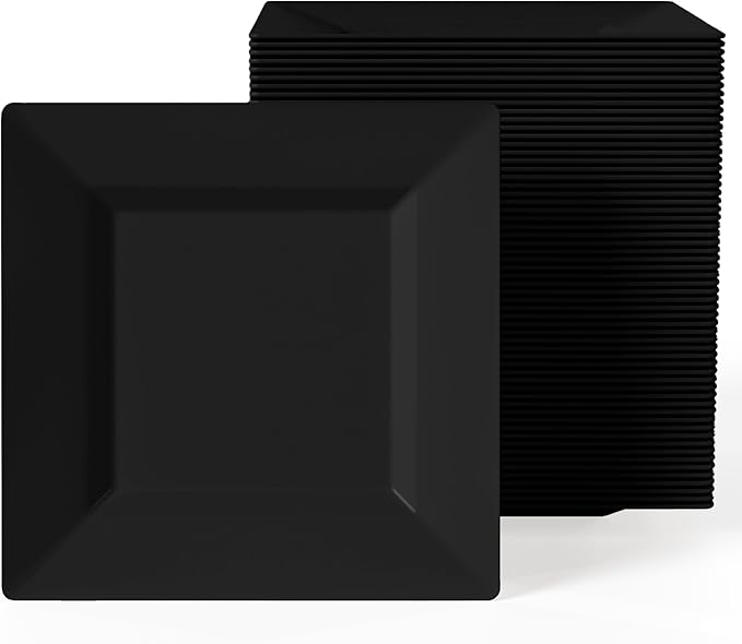 Exquisite Mini Disposable Appetizer Plates - 100 Pack 4.5 In. x 4.5 In. Black Plastic Dessert Plates - Elegant Design for Weddings, Birthdays, and Formal Parties - Stackable and Convenient - BPA Free