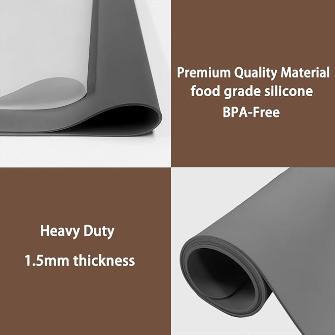 Silicone Mats for Kitchen Counter, 48"x32"(120cmx80cm) Large Heat Resistant Mat Kitchen Island Waterproof Countertop Protector Mat Nons-slip Extra Large Counter Mat, Light Gray