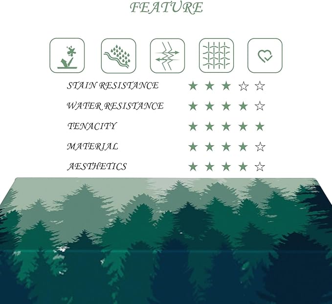 60x120 Inch Nature Rectangular Tablecloth Misty Pine Forest Silhouette Table Cloth Waterproof Durable Table Cover for Party Picnic Indoor Gaming Room Decor