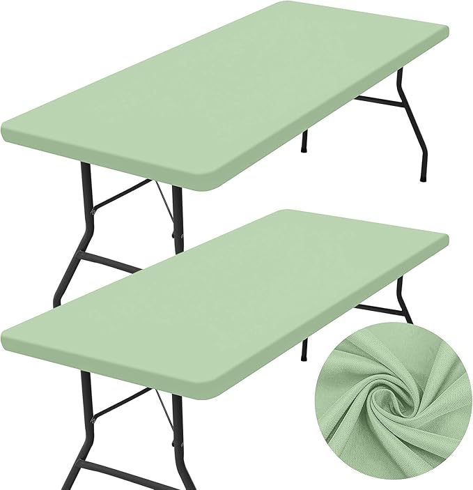 homing 2 Pack Rectangle Table Cloth, Elastic Fitted Fabric Tablecloth Fits for 4 Foot Folding Tables, Washable Table Cover for Picnic, Camping, Indoor & Outdoor (Green, 24" x 48")