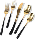 Black Silverware Set for 4 Elegant 20 Piece Flatware Set 18/10 Stainless Steel Nice Weight Mirror Polished Unique Black Gradual Change Gold Cutlery Utensils Sets for Home Kitchen Restaurant
