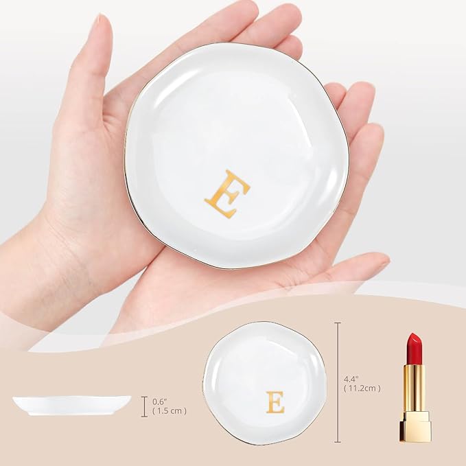 ProCase Ceramic Jewelry Tray, Initial Ring Dish Trinket Plate Engagement Gift, Small Personalized Monogram Ring Bowl for Wedding, White Decorative Jewelry Holder for Women Vanity -Letter E