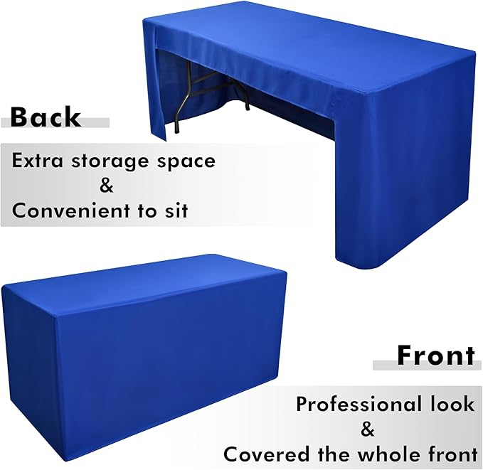 Nasitos 2 Pack Fitted Tablecloth for 4 Foot Tables-Royal Blue Open Back Folding Table Cover Washable and Wrinkle Resistant Table Cloth for Trade Show, Book Fair, Career Fair, Convention, Events