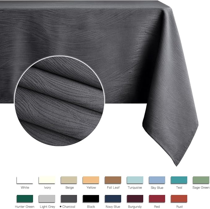 maxmill Jacquard Table Cloth Waving Pattern Water Proof Wrinkle Free Heavy Weight Soft Tablecloth Decorative Fabric Table Cover for Outdoor and Indoor Use Rectangular 60 x 104 Inch Charcoal