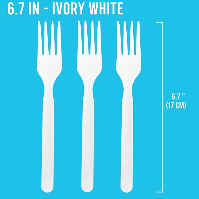 250 Count Compostable Disposable Non Plastic Forks, Large Heavy Duty Biodegradable Utensils, Eco Friendly Durable Sturdy Recyclable Forks Flatware Silverware for Party Wedding Daily Use
