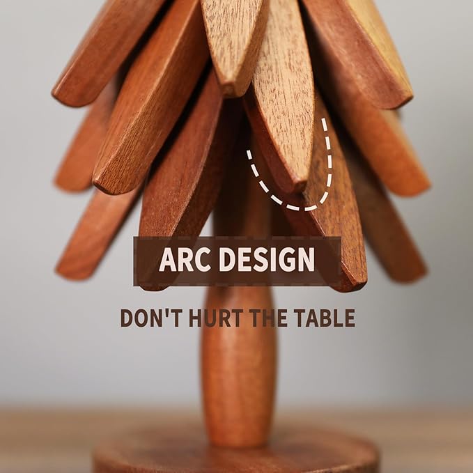 New Set of 3 Kitchen Table Decor Foldable Wooden Trivets for Hot Pots and Pans,Tree Shape Trivets