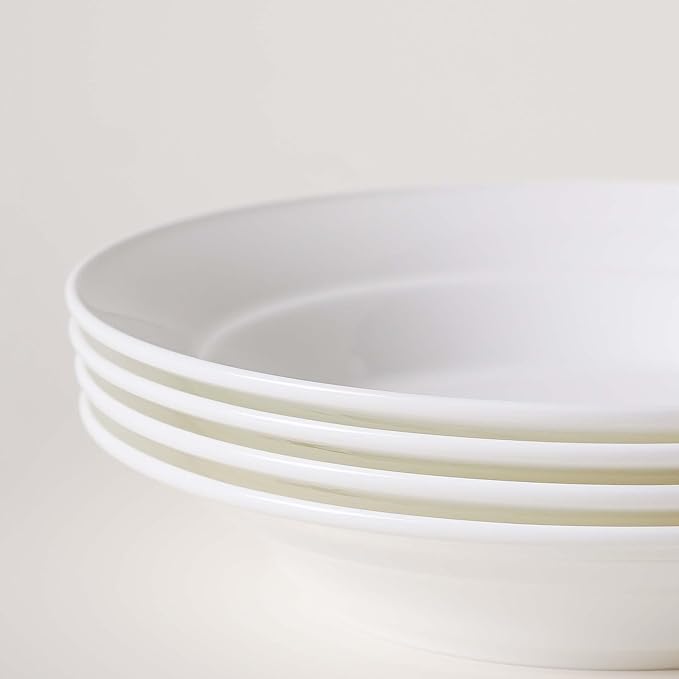 Ceramic Pasta Bowls Set of 4, 13.5oz/22oz Wide Rim Porcelain Soup Bowls - Oven & Dishwasher Safe, Lead-Free Dinnerware for Italian Pasta, Salad, Family Dining (White)