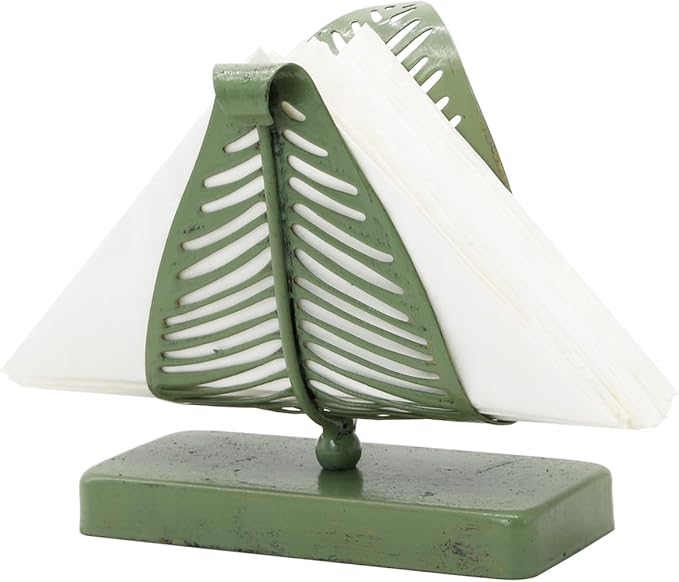 OwlGift Freestanding Modern Napkin Holder with Leaf Design, Tabletop Tissue Dispenser, Napkin Storage Organizer – Rustic Green
