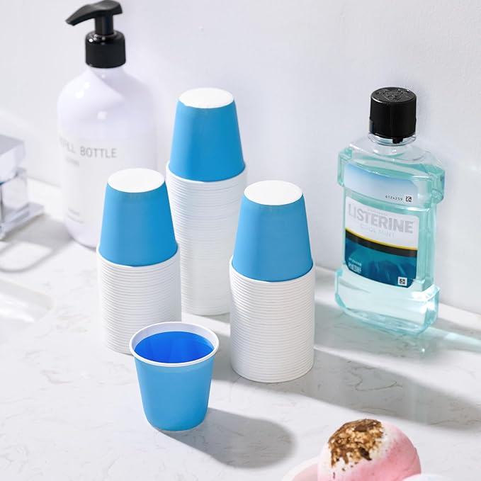 Turbo Bee 3oz Disposable Paper Cups 2400Pack, Small Bathroom Cups Bulk, Rinse Small Blue Paper Mouthwash Tumblers Perfect for Bathroom, Party, Picnic, Travel and Events