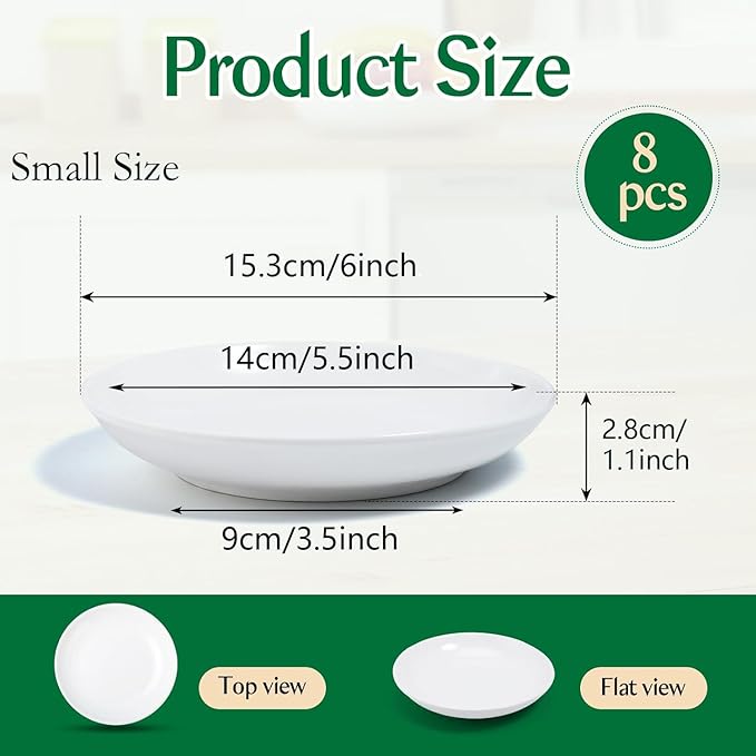 8 Pieces Ceramic Appetizer Plates, 6 Inch White Dessert Plates, Porcelain Small Dinner Plate, Lightweight Round Plate for Bread, Butter, Snack, Microwave & Dishwasher Safe