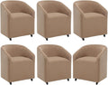 Modern Barrel Dining Chairs with Rolling Casters Set of 6, Upholstered Velvet Swivel Dining Room Chairs with Wheels for Kitchen Living Room Home Office, Khaki