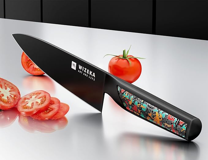 WIZEKA Chef Knife: 8 Inch: Extreme Sharp Kitchen Knife: Full Tang High Carbon Stainless Steel: Chef's knife with Ergonomic Handle with Unique Patterns,Art Life Series