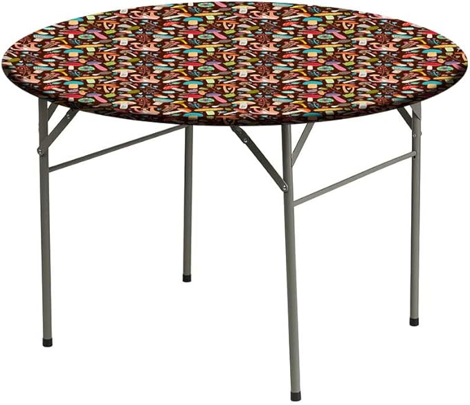 Polyester Tablecloth, Mushrooms Waterproof Oil-Proof PVC Table Cloth, Attractive Various Cartoon Leaves and Mushrooms Graphic, Fit Round Tables 39inch Diameter, for Dinner Kitchen Party Decoration