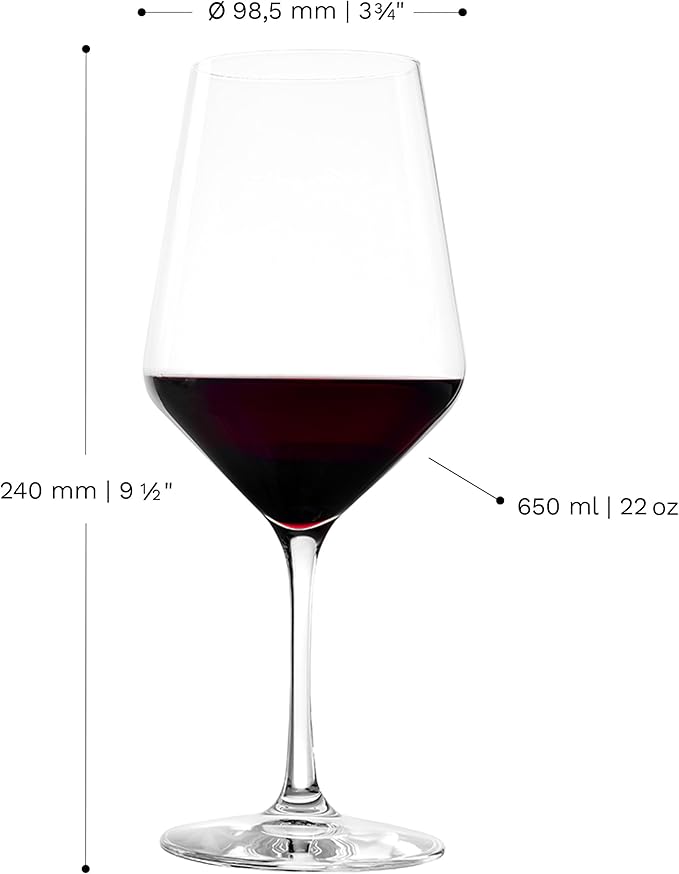 Stölzle Lausitz Bordeaux Glasses Revolution Set of 6, 22 oz – Wine Glasses for Bordeaux, Amarone & Syrah – Elegant Crystal Glass Red Wine Glasses – Dishwasher- and Shock-Resistant
