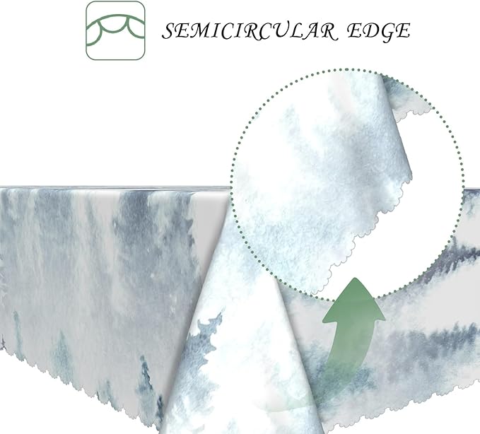 60x120 Inch Nordic Winter Nature Rectangle Tablecloth Misty Foggy Pine Trees Forest Table Cloth Waterproof Stain Resistant Table Cover for Kitchen Dining Picnic BBQ Home Holiday Party