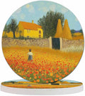 Farmhouse Coasters for Drinks 2 Pack Harvest Season Oil Painting House Farm Village Life with Sunflower Tabletop Protection Kitchen and Coffee Table Décor & Accessories,Set of 2
