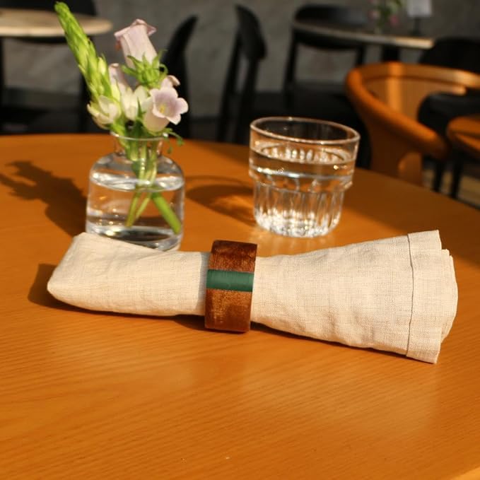 Wooden Napkin Rings Set of 8 for Dinning Table Decor - Acacia Wood Resin Napkin Holder Blue Napkin Ring for Home and Kitchen Décor (Green Round Shape)