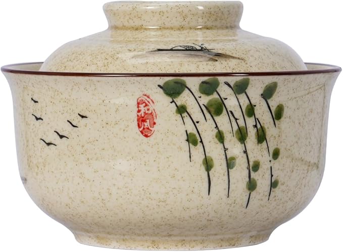 8 inch Retro Ceramic Ramen Bowl with Lid,Japanese Style Personalized Dinnerware For Noodle Rice Porridge Soup Fruit Salad (8inch, D)