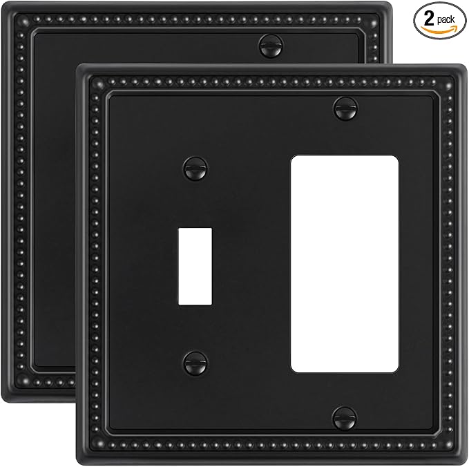 2-Pack Combo Toggle/Decorator Light Switch Cover Plate, Pearls Decorative Electrical Outlet Covers, Metal Wall Switch Plates and Outlet Covers, Black