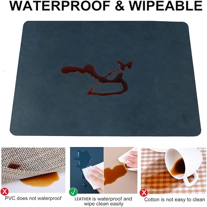 Placemats for Dining Table Set of 6,Design-Classic Faux Leather Eco-Friendly Place Mats,Waterproof&Stain Resistant Table Mats,Washable,Heat-Resistant,Non-Slip for Dining Table Decor (Navy, 6)