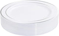 bUCLA 30PCS Silver Plastic Dinner Plates - Premium Heavy Duty 10.25inch Silver Disposable Party Plates, White and Silver Plastic Plates for Wedding & Christmas