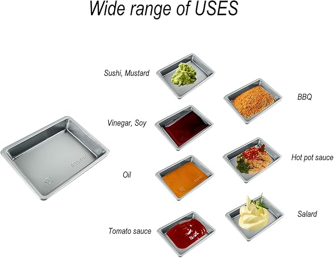 100 pcs Mini 2.95"x2.16" Dipping Sauce Dishes, Plastic Disposable Rectangular Silver Soy Sauce Plate Set, Condiment Serving tray, Seasoning Platter, Appetizer Bowel -for Sushi Mustard Vinegar Soy BBQ