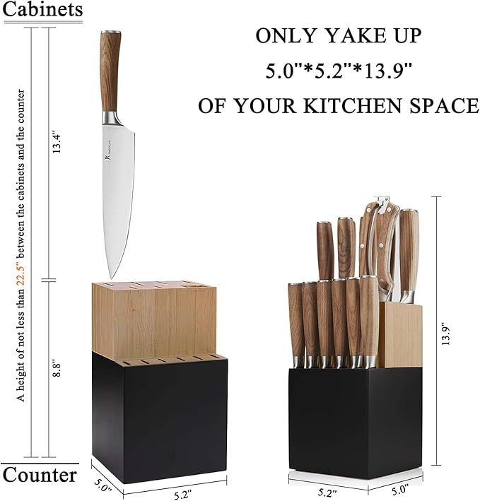 Natura Series 14 PCS Knife Block Set, Ultra Sharp High Carbon Stainless Steel with Wooden Handle
