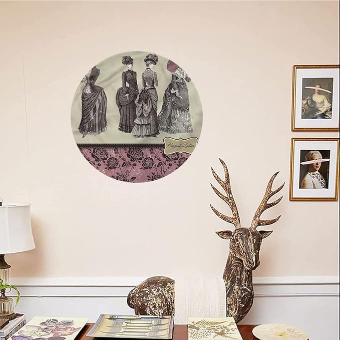 Decorative Plates, Victorian Print Ornament, Women Fashion Handbag, 8 Inch, 1 Plate with 1 Display Stand, Multicolor