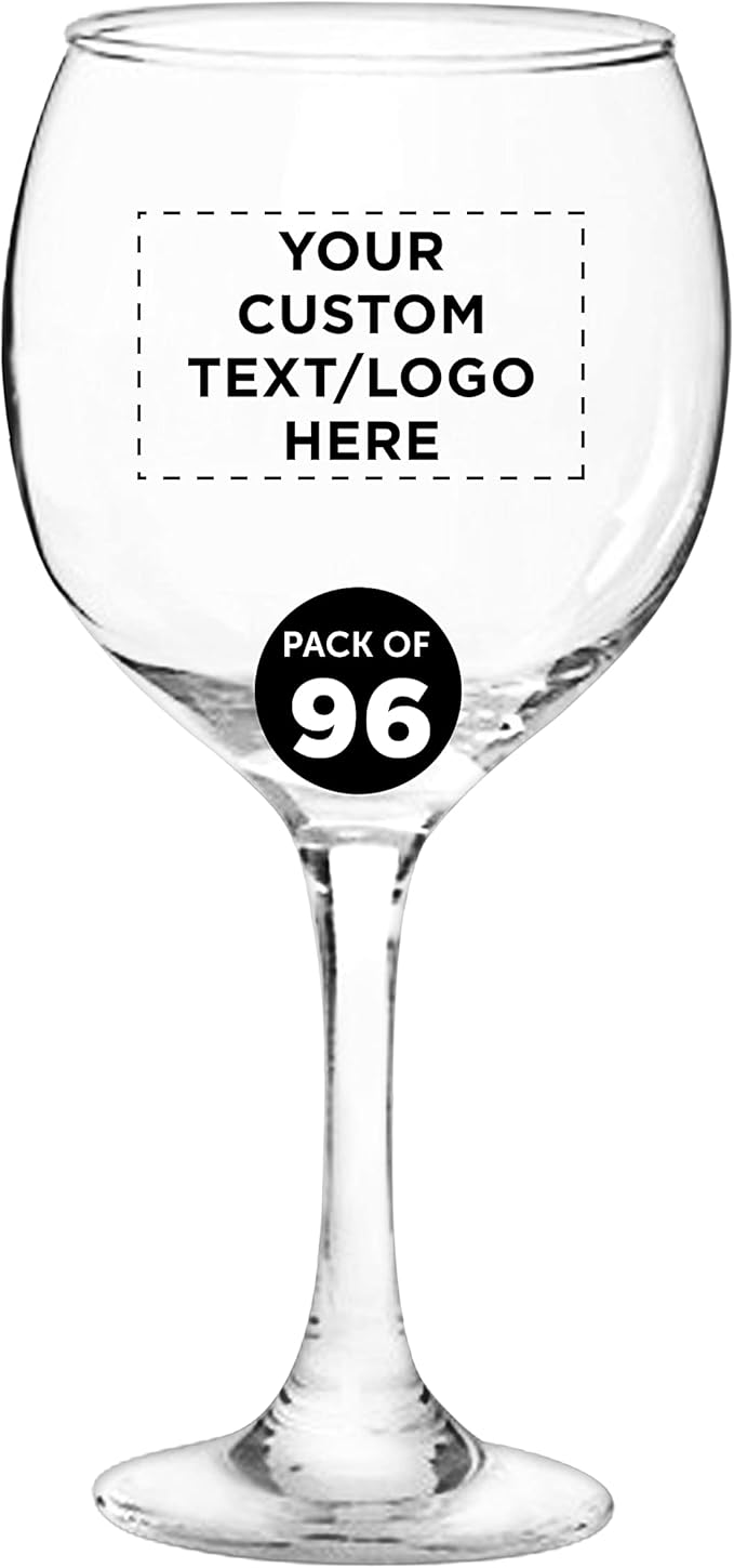Custom Premiere Wedding Wine Glasses 20.5 oz Set of 96, Personalized Bulk Pack - Restaurant Glassware, Perfect for Red Wine or White Wine - Clear